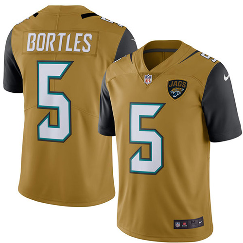 Men's Limited Blake Bortles Nike Jersey Gold - #5 Rush NFL Jacksonville Jaguars